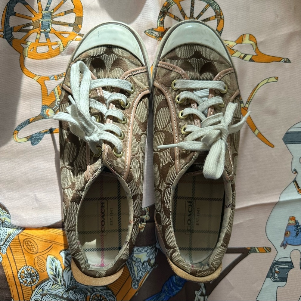 Coach Barrett Signature C Canvas Sneakers Brown Khaki Women’s 8B